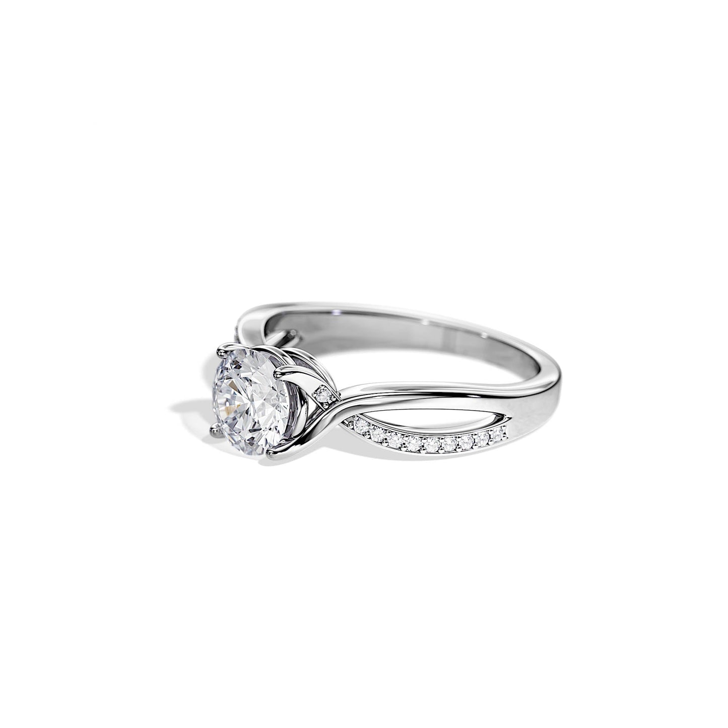 1.0 CT Round Cut Moissanite Split Shank Pave Engagement Ring