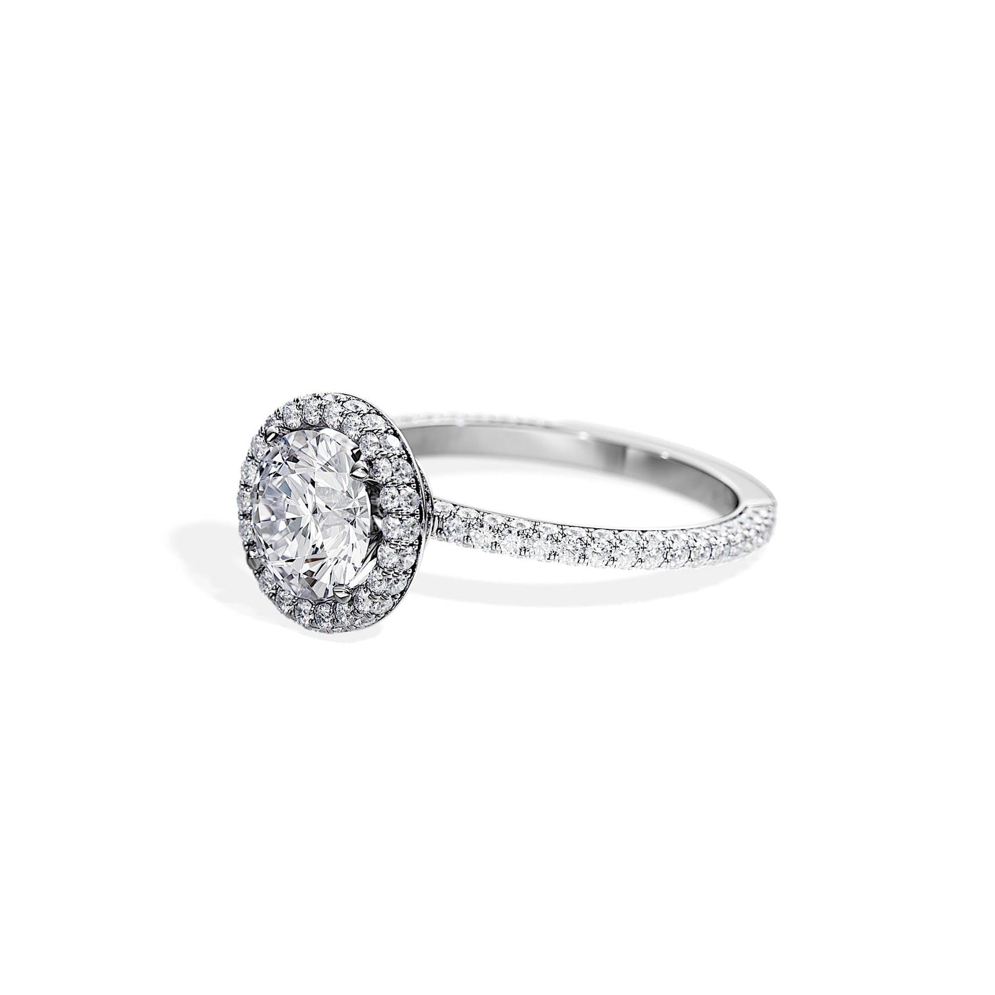 1.50 CT Round Cut Halo & Pave Moissanite Engagement Ring