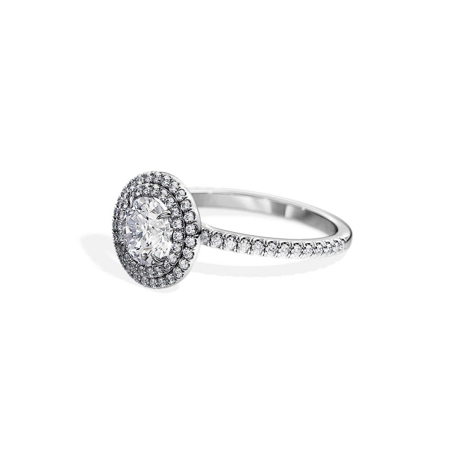 1.0 CT Round Cut Moissanite Double Halo & Pave Engagement Ring