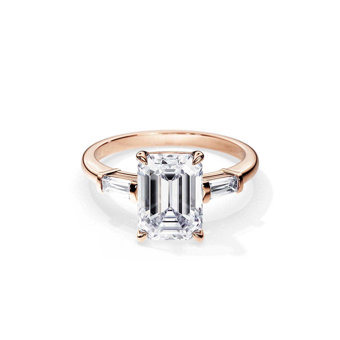 3.50 CT Three Stone Emerald Cut Moissanite Engagement Ring