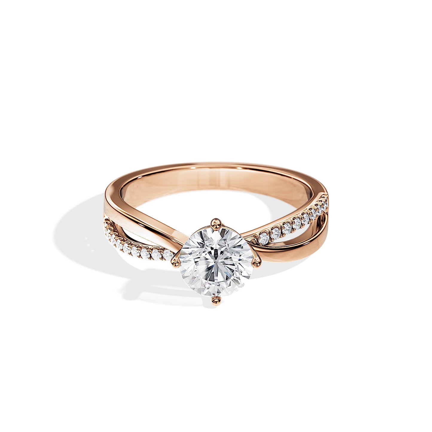 1.0 CT Round Moissanite Split Shank Engagement Ring