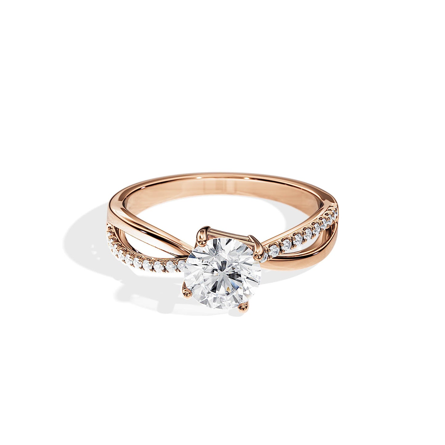 1.0 CT Round Cut Moissanite Split Shank Engagement Ring