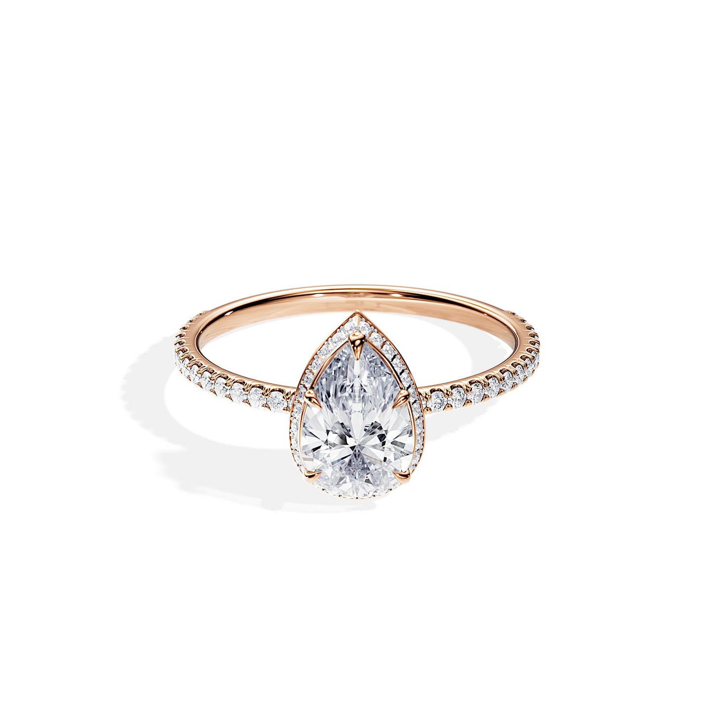 1.50 CT Pear Cut Moissanite Double Hidden Halo & Pave Engagement Ring
