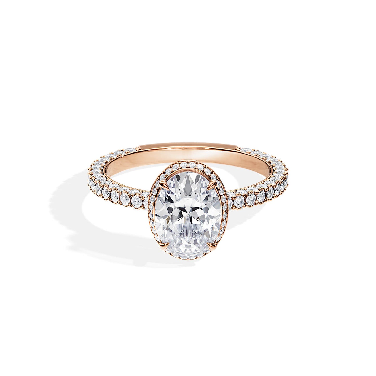 2.10 CT Hidden Halo Oval Cut Moissanite Pave Engagement Ring