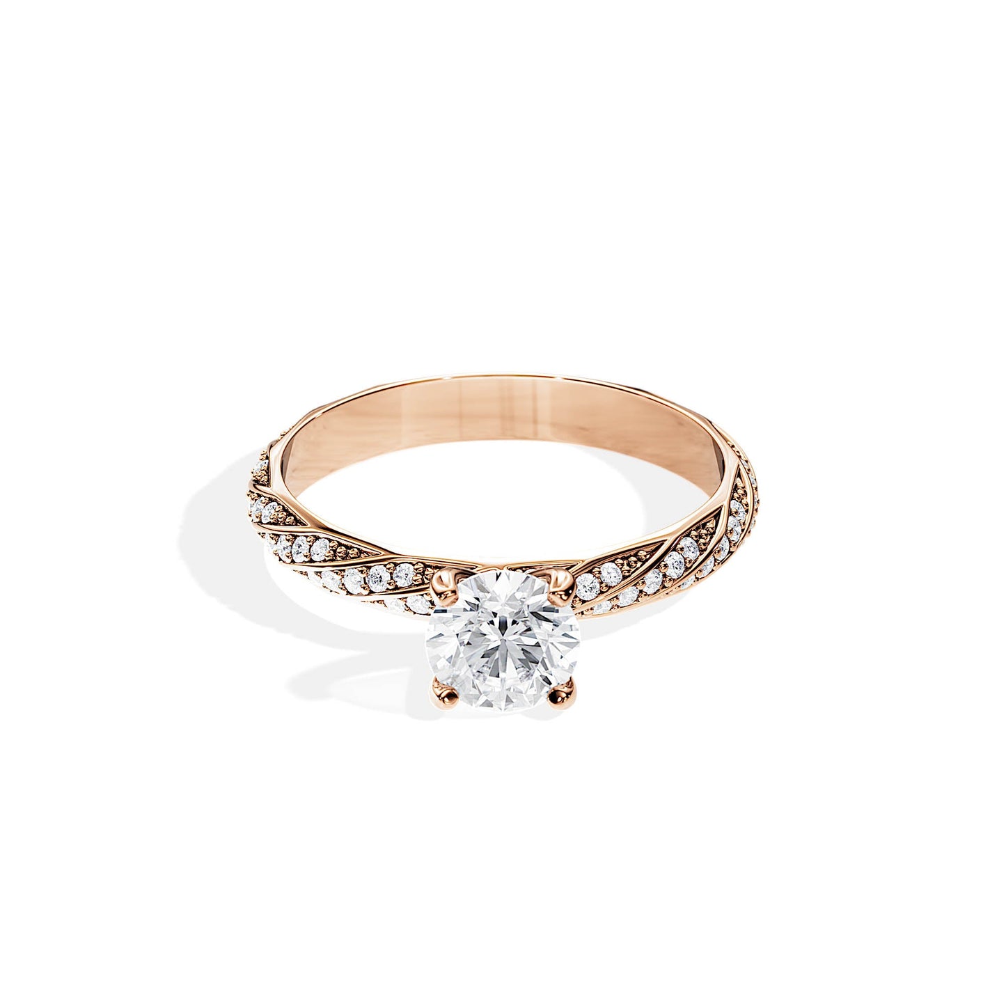 1.0 CT Round Cut Moissanite Twisted Pave Setting Engagement Ring