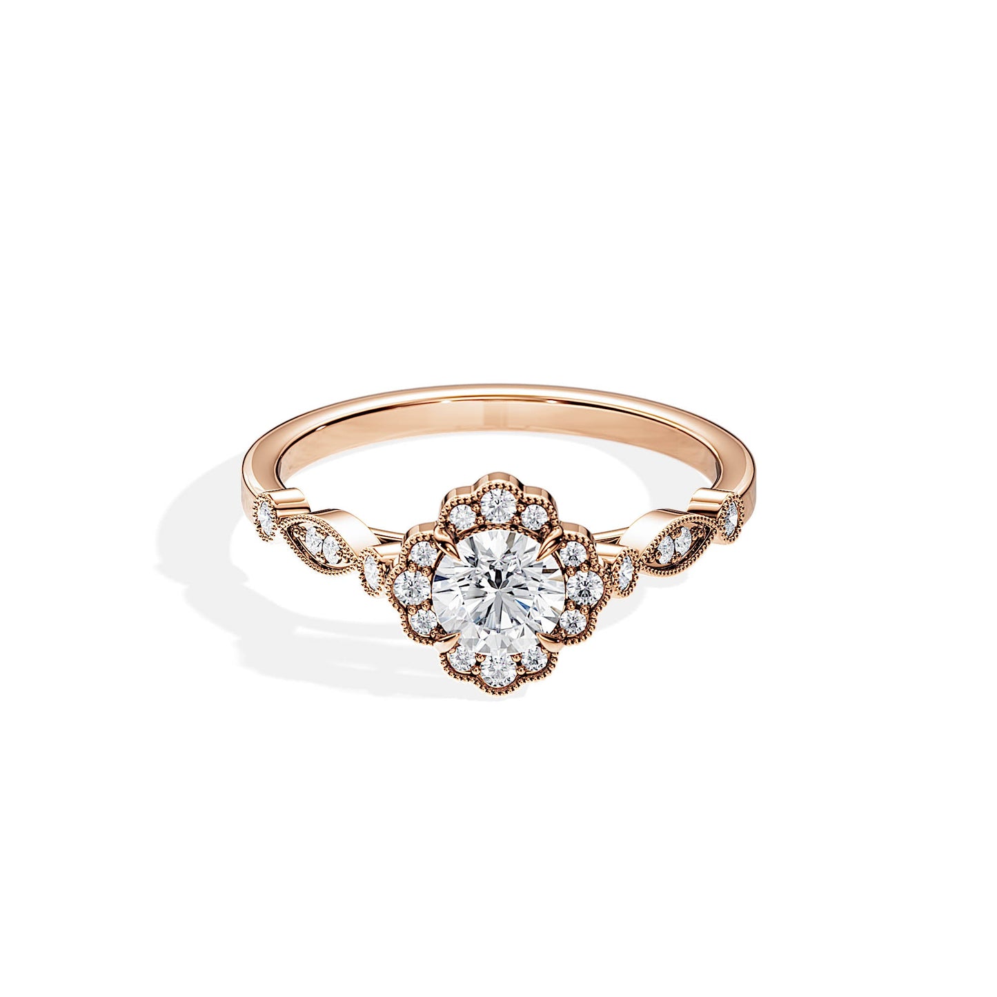 0.50 CT Round Cut Moissanite Halo Engagement Ring
