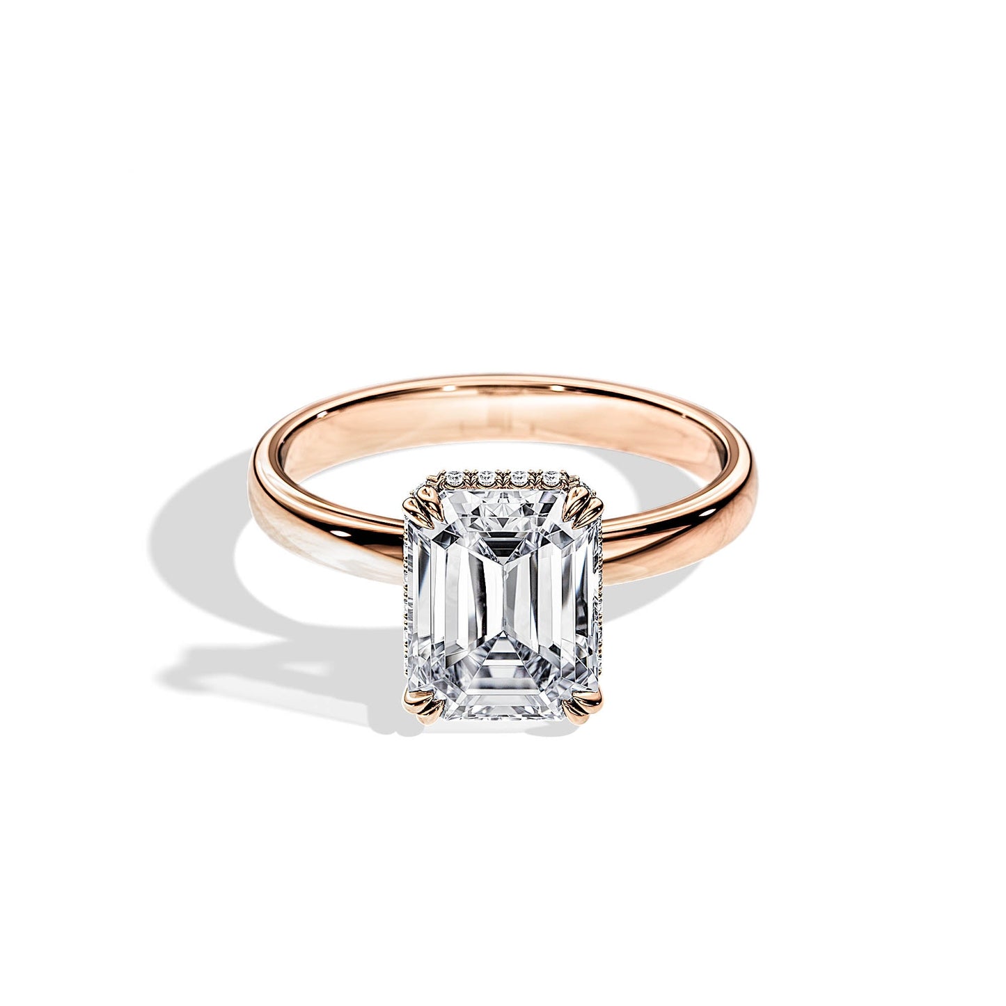 2.50 CT Emerald Cut Moissanite Hidden Halo Engagement Ring