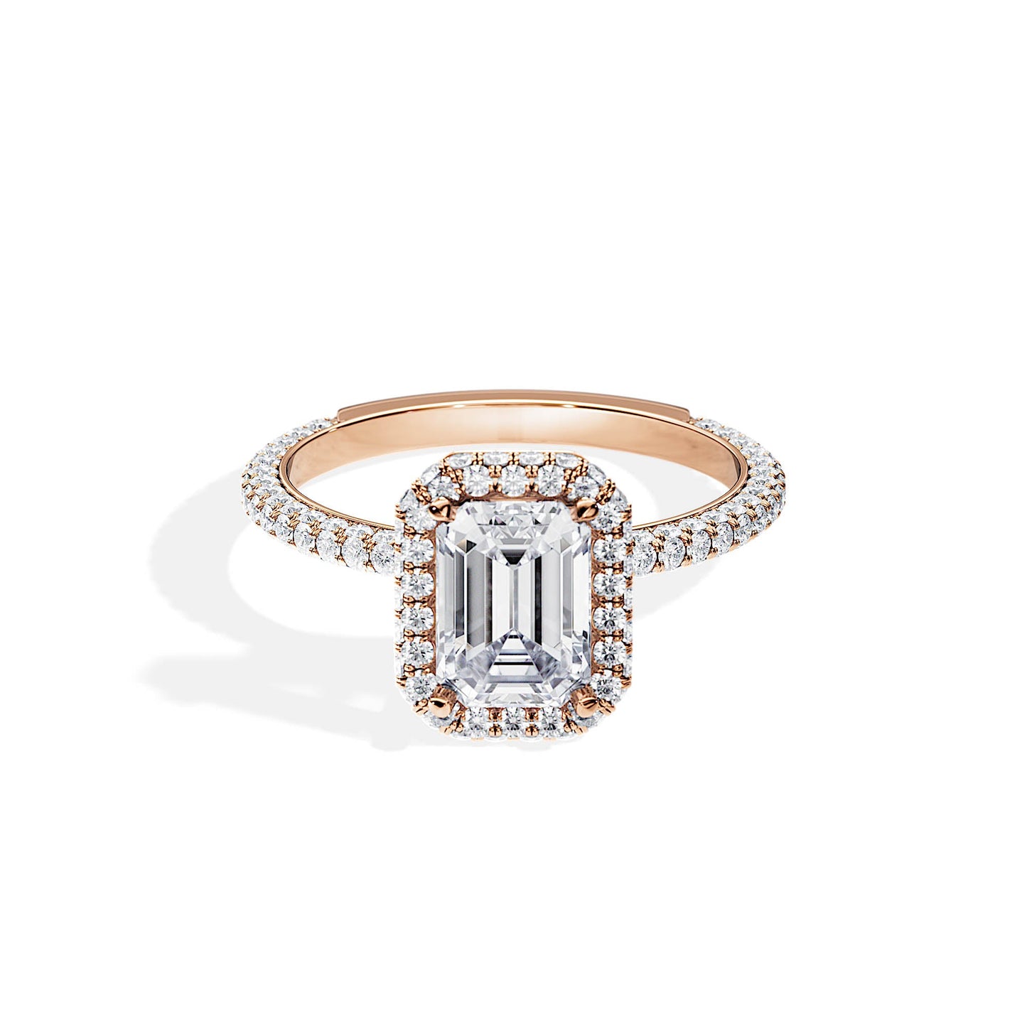 1.75 CT Emerald Cut Halo & Pave Moissanite Engagement Ring