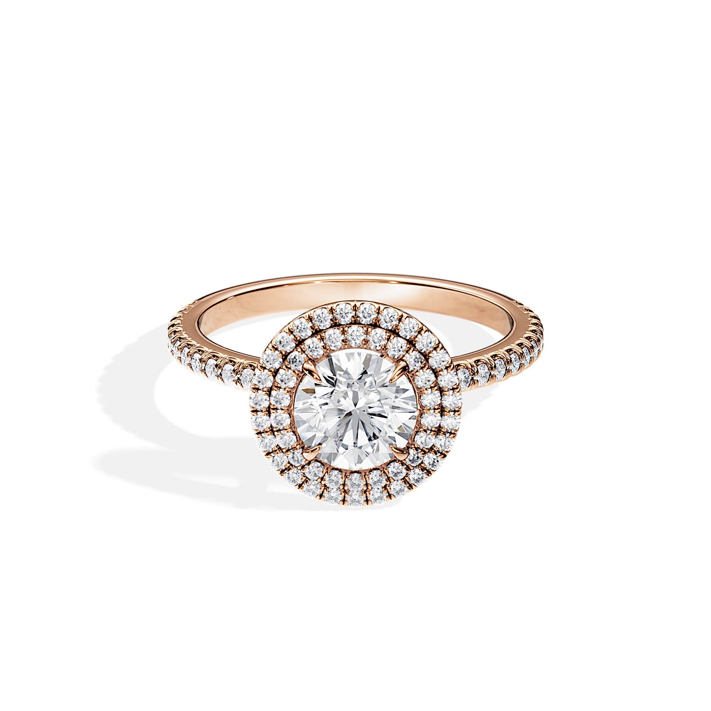 1.0 CT Round Cut Moissanite Double Halo & Pave Engagement Ring