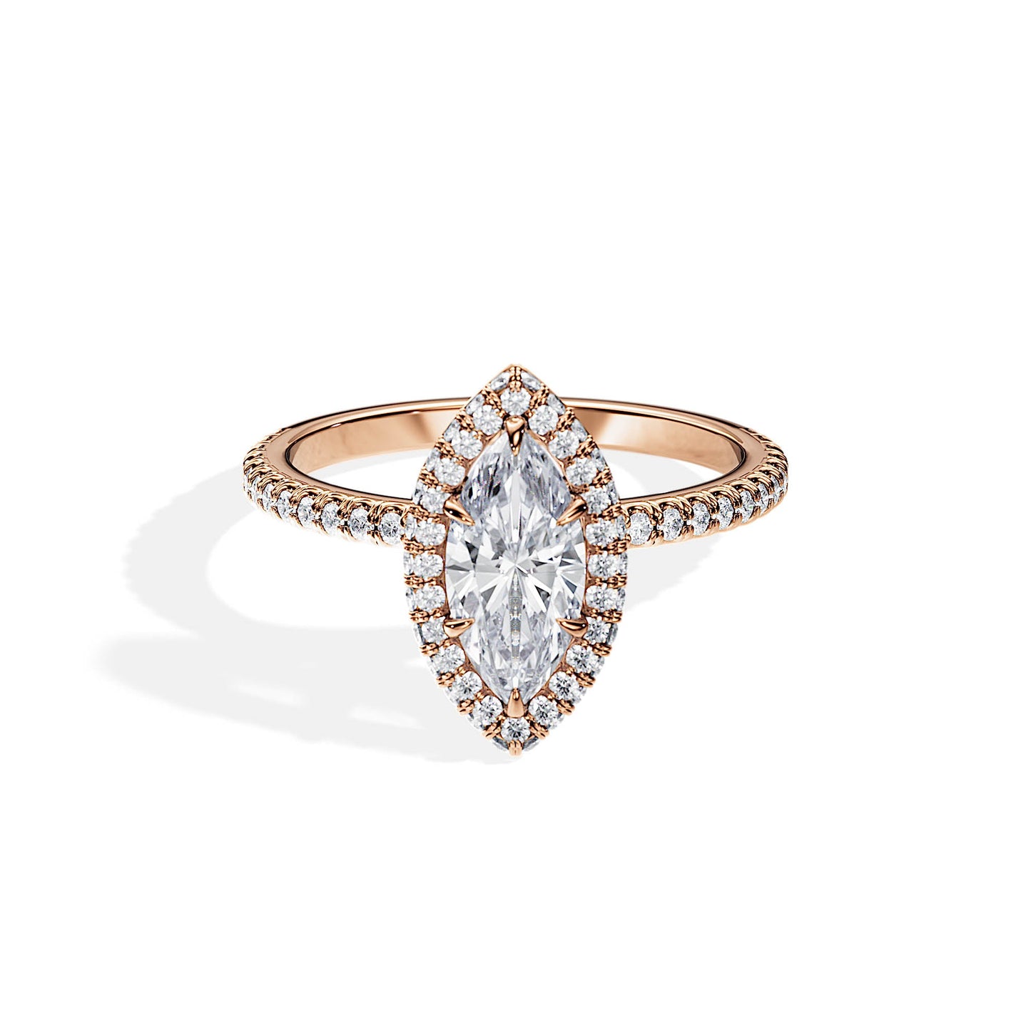 1.0 CT Marquise Cut Moissanite Halo & Pave Engagement Ring