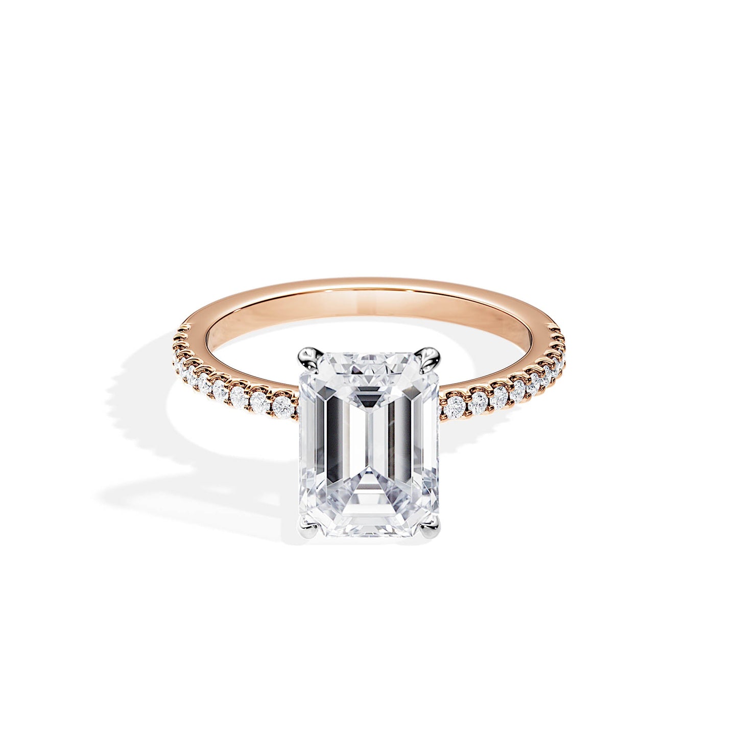 3.50 CT Emerald Cut Hidden Halo & Pave Setting Moissanite Engagement Ring