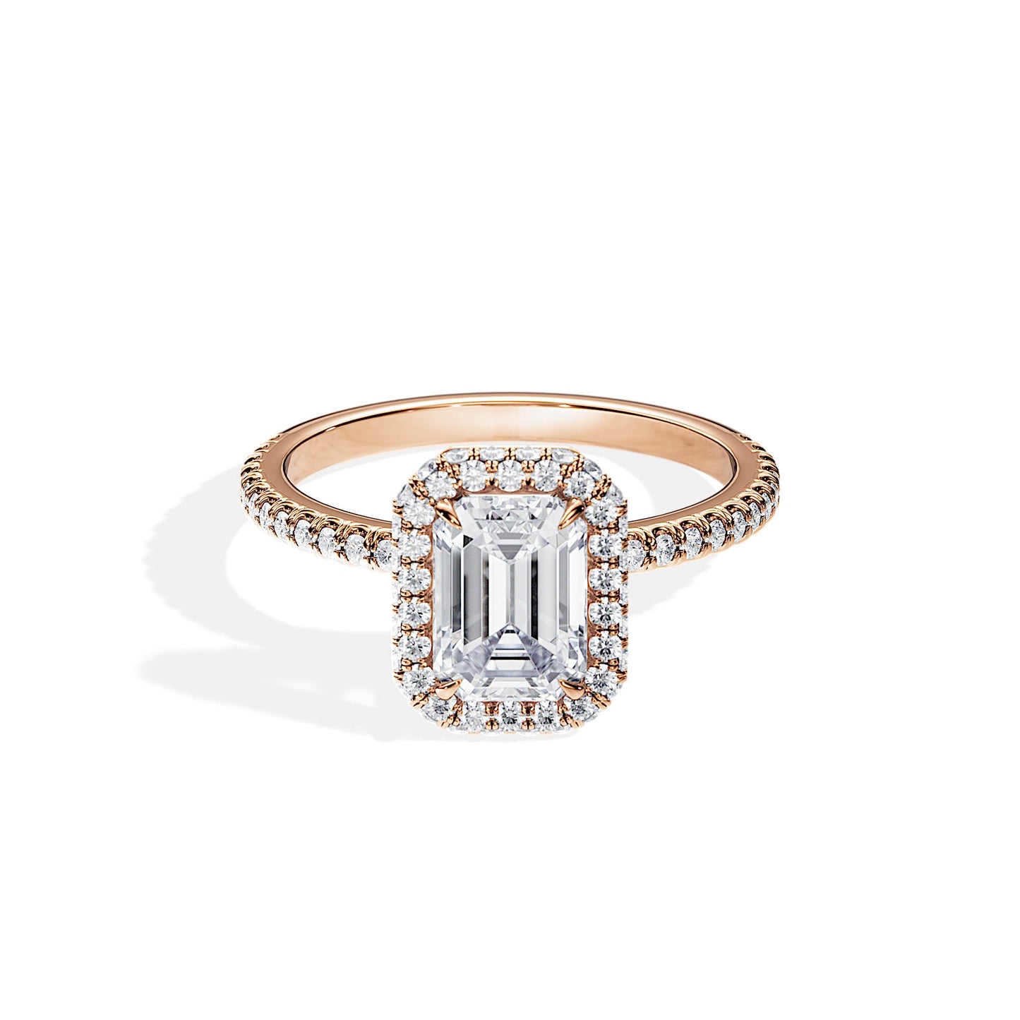 1.75 CT Emerald Cut Moissanite Double Halo & Pave Engagement Ring