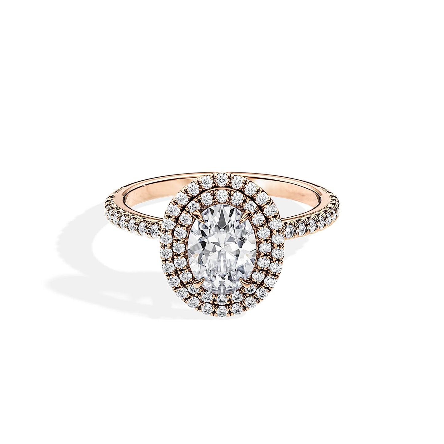1.0 CT Oval Cut Moissanite Double Halo & Pave Engagement Ring