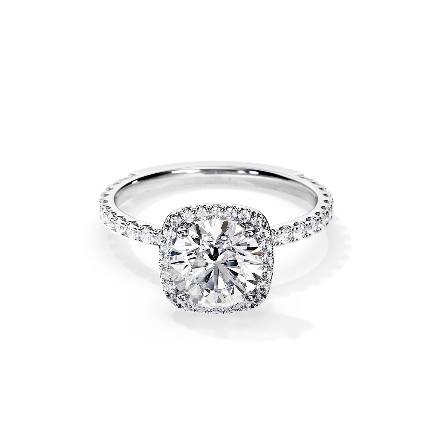 2.0 CT Round Cut Moissanite Halo & Pave Engagement Ring