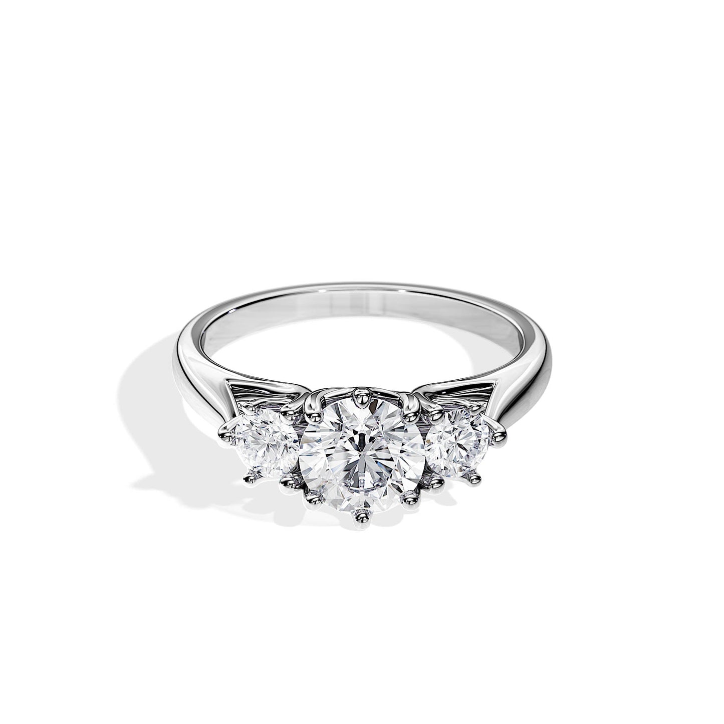 1.0 CT Three Stone Round Cut Moissanite Engagement Ring