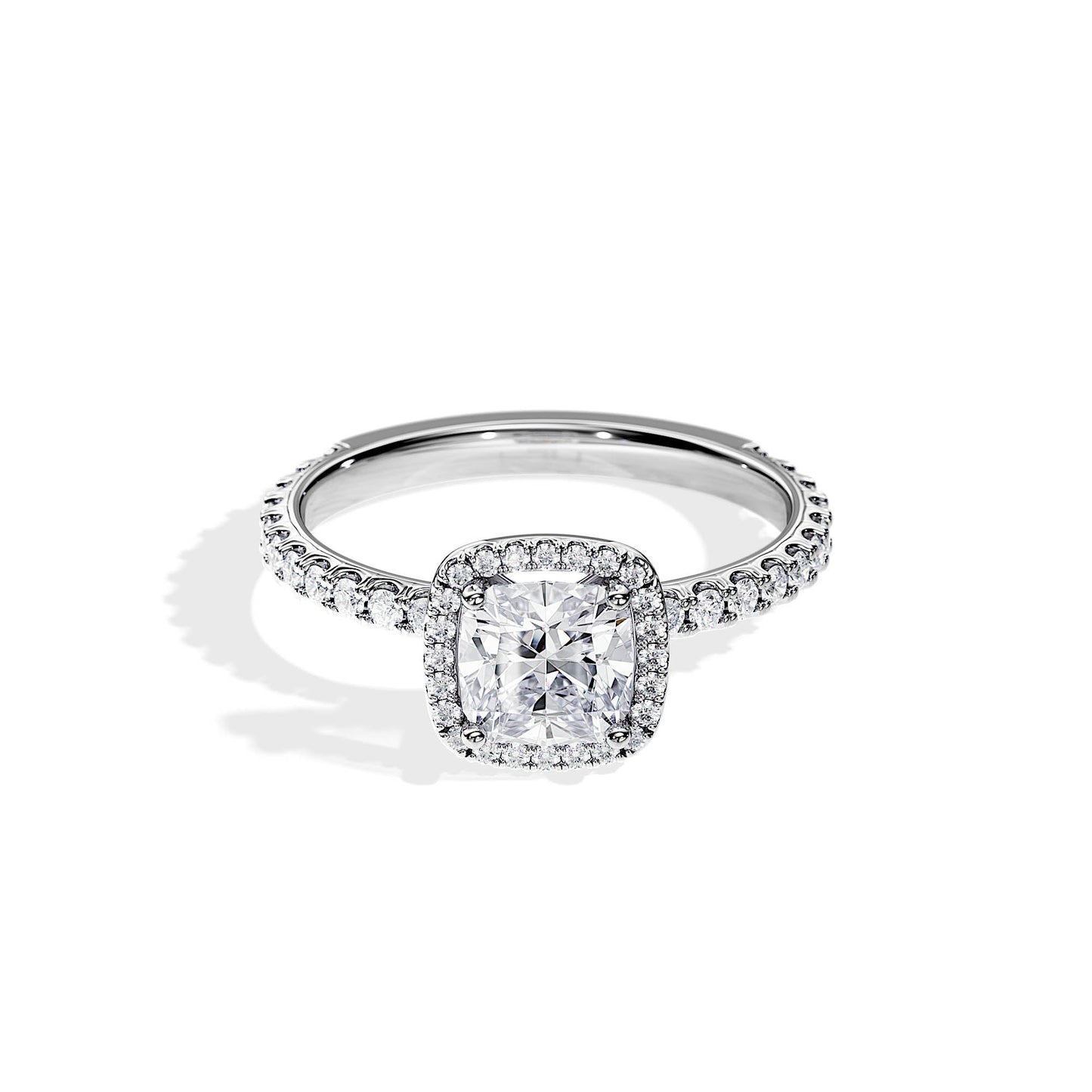 1.0 CT Cushion Cut Moissanite Halo & Pave Engagement Ring