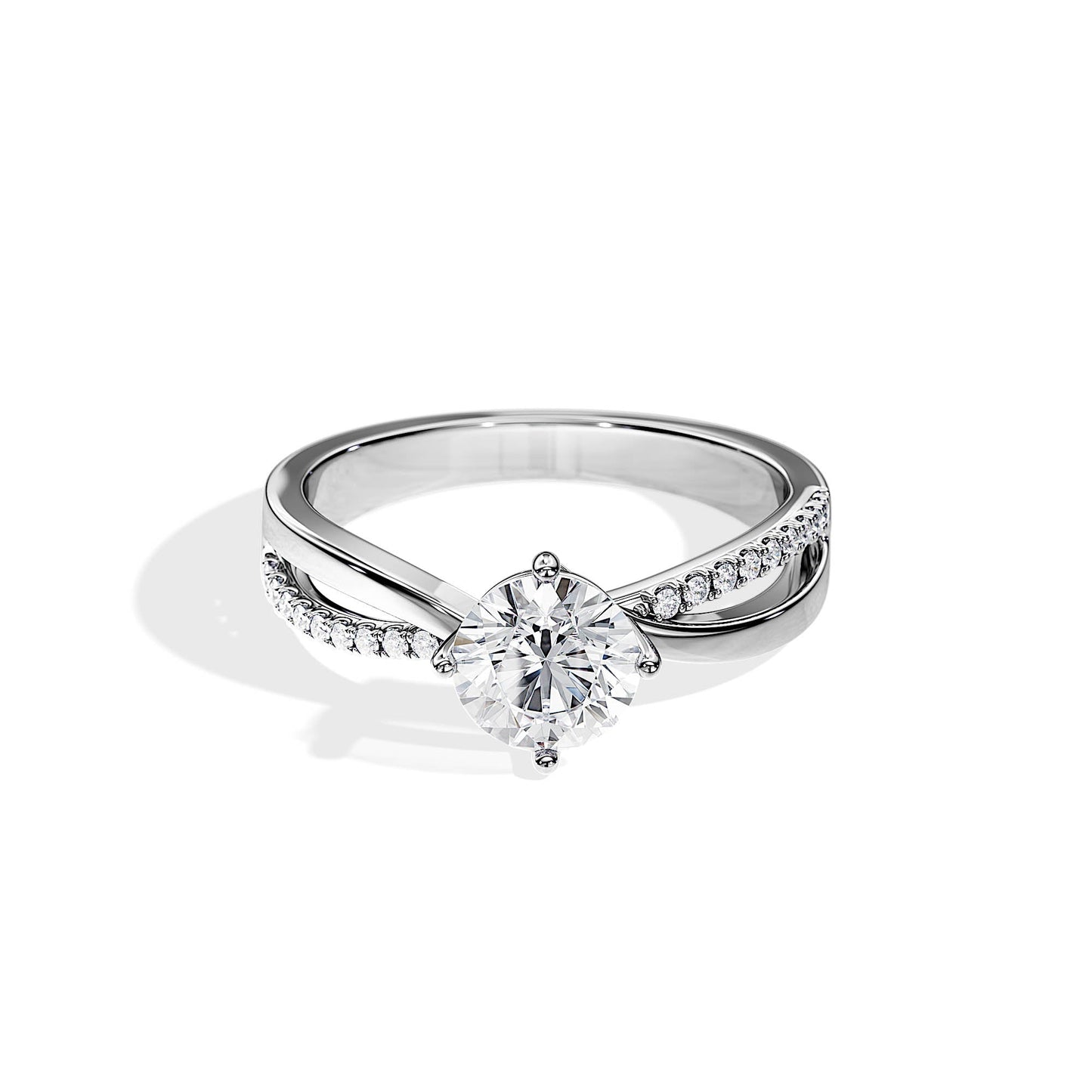 1.0 CT Round Moissanite Split Shank Engagement Ring