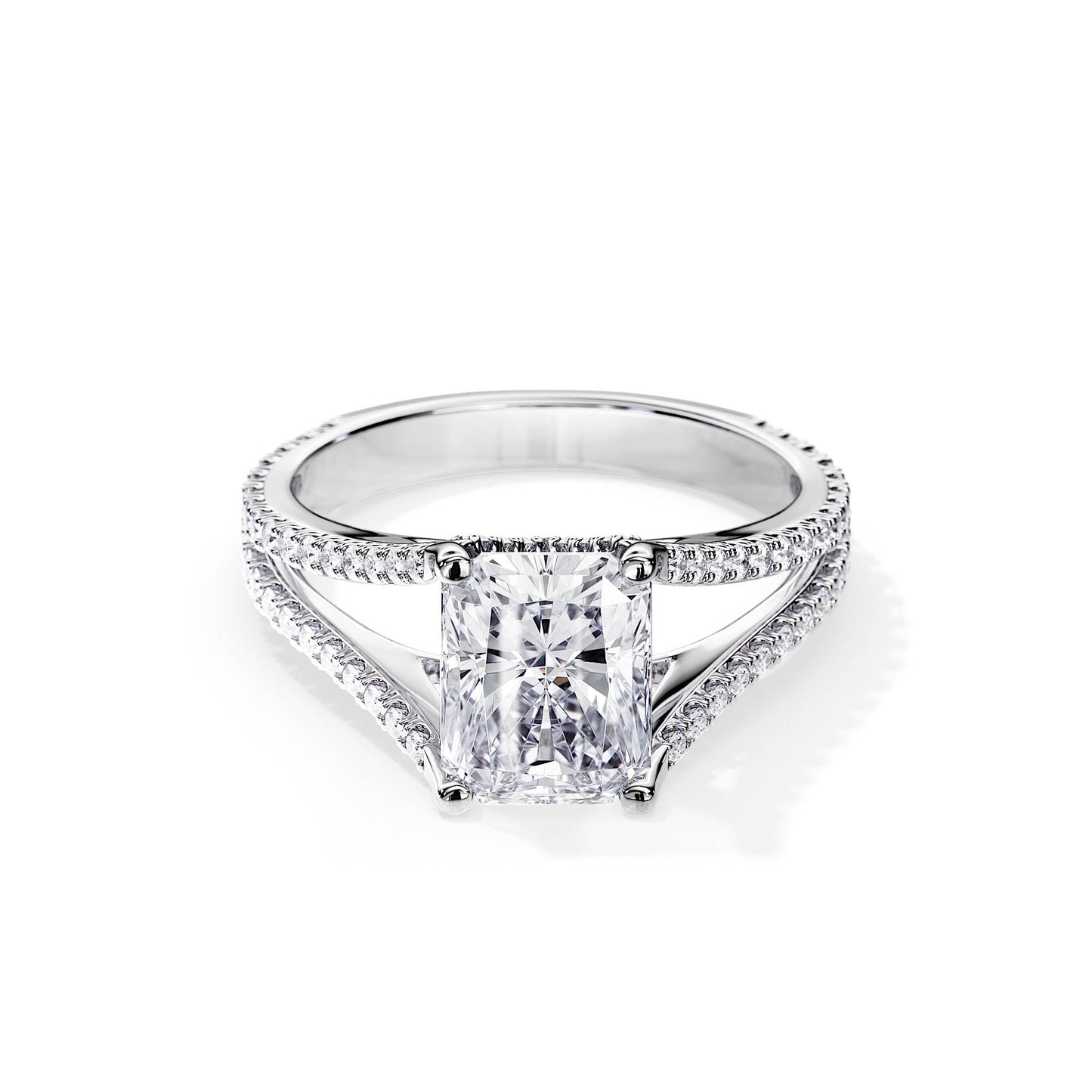 2.70 CT Radiant Cut Moissanite Hidden Halo Split Shank Engagement Ring