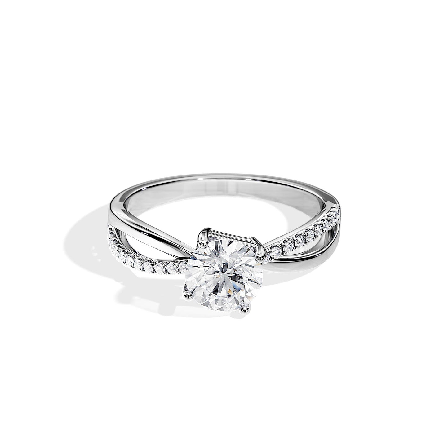 1.0 CT Round Cut Moissanite Split Shank Engagement Ring