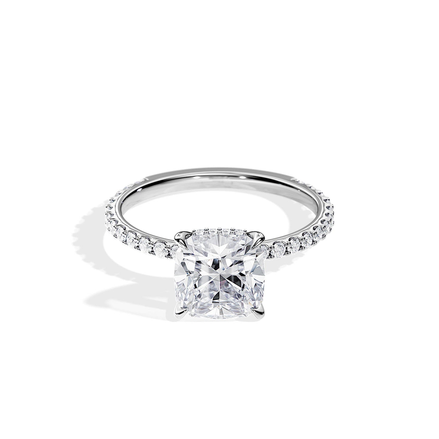 2.40 CT Cushion Cut Moissanite Hidden Halo & Pave Engagement Ring