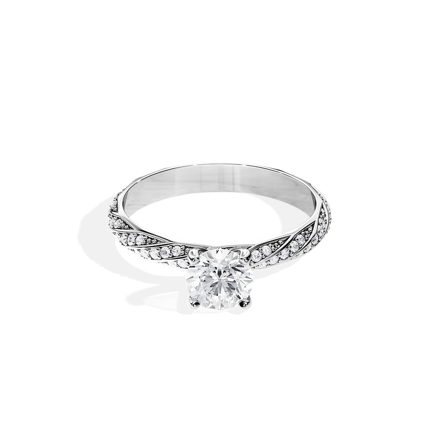 1.0 CT Round Cut Moissanite Twisted Pave Setting Engagement Ring