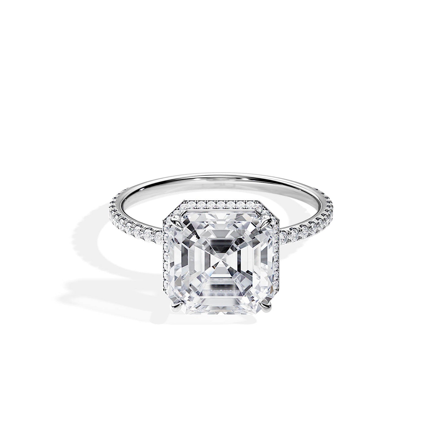 3.20 CT Asscher Cut Moissanite Hidden Halo & Pave Engagement Ring