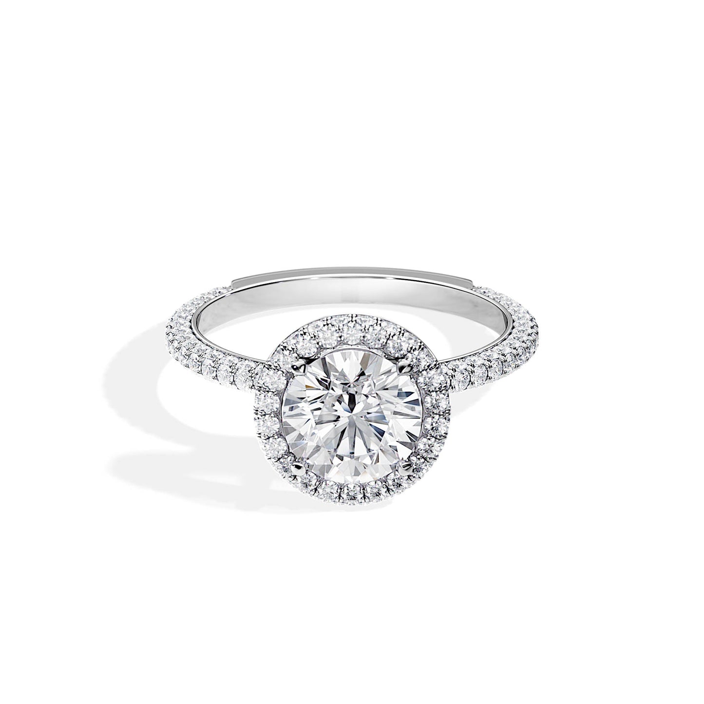 1.50 CT Round Cut Halo & Pave Moissanite Engagement Ring