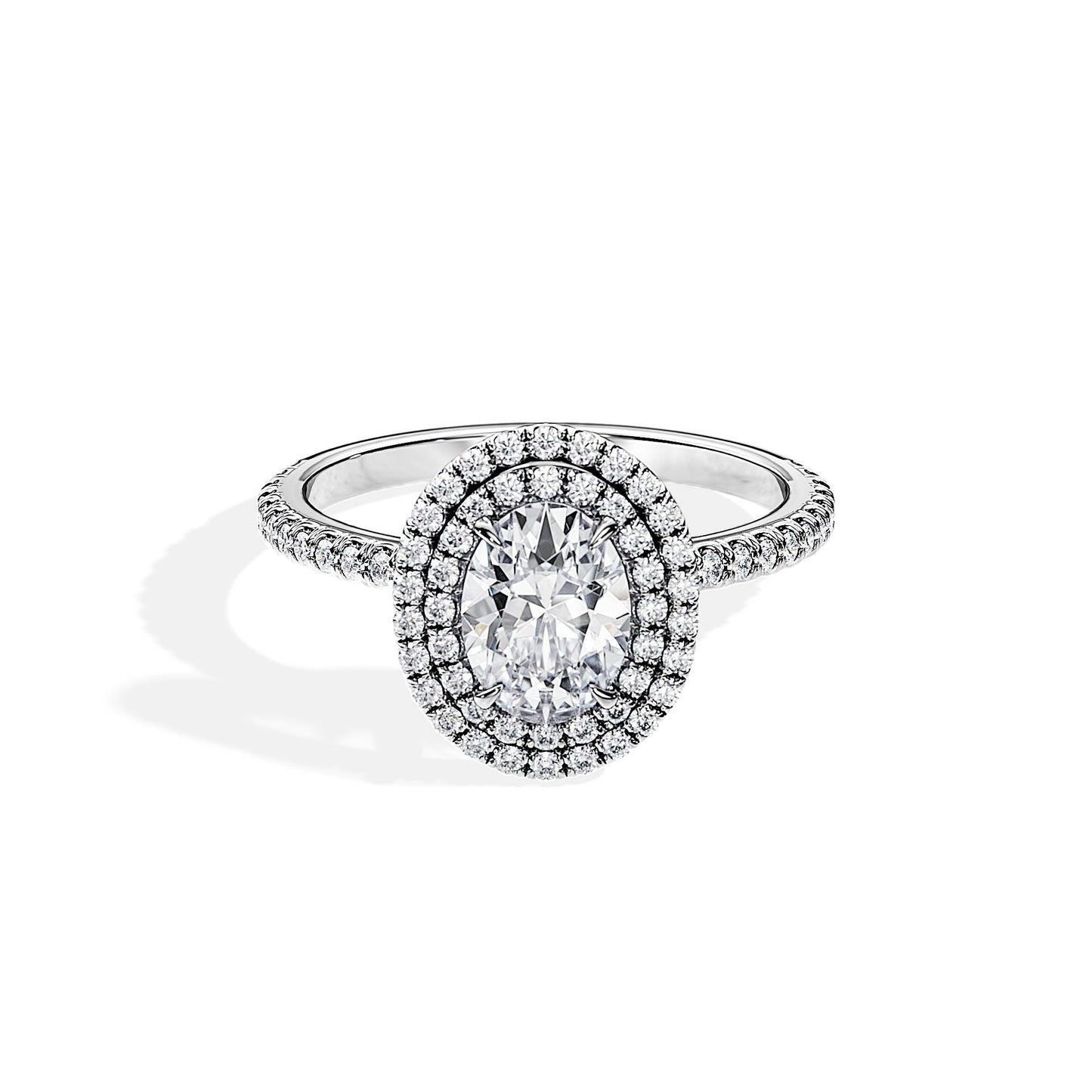1.0 CT Oval Cut Moissanite Double Halo & Pave Engagement Ring