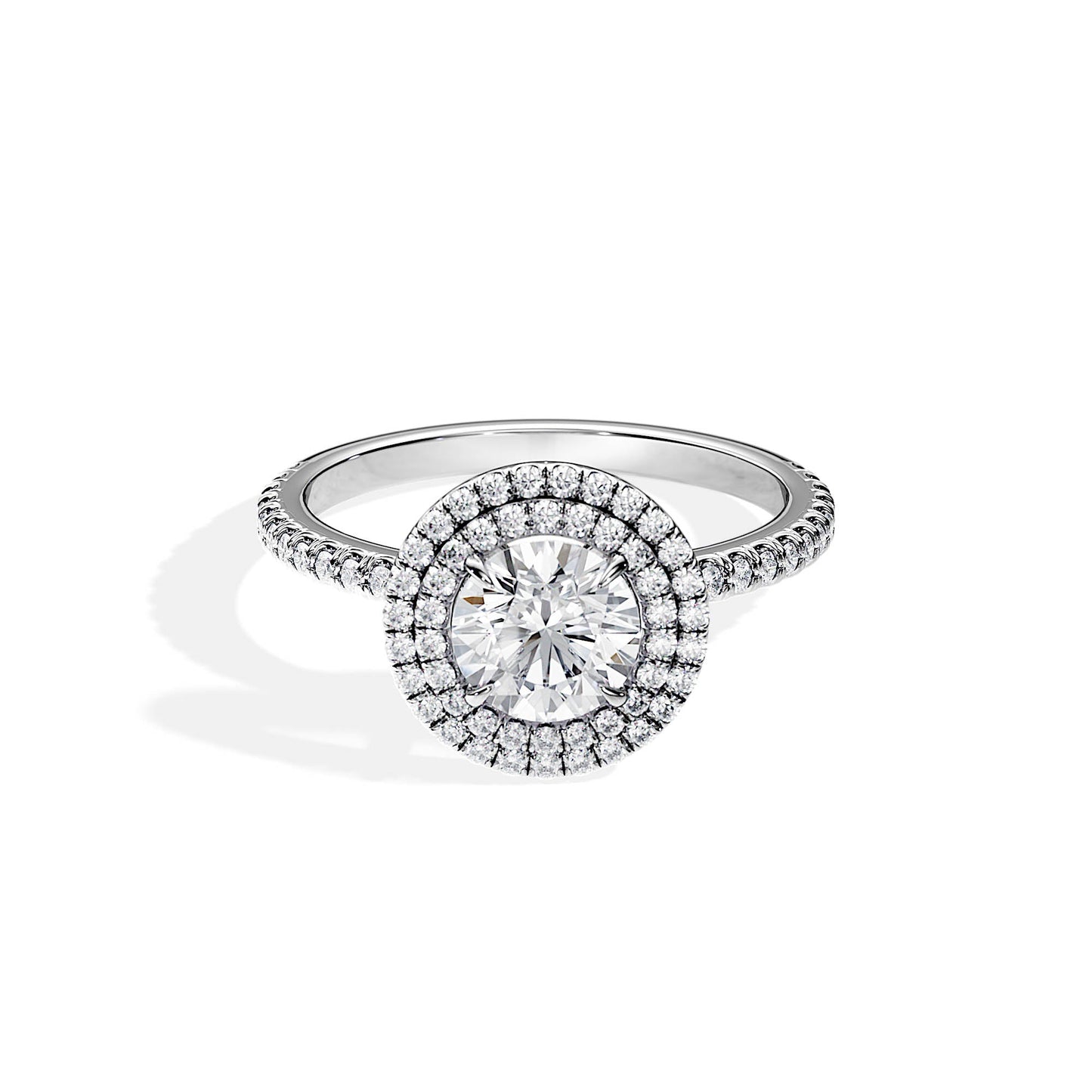 1.0 CT Round Cut Moissanite Double Halo & Pave Engagement Ring