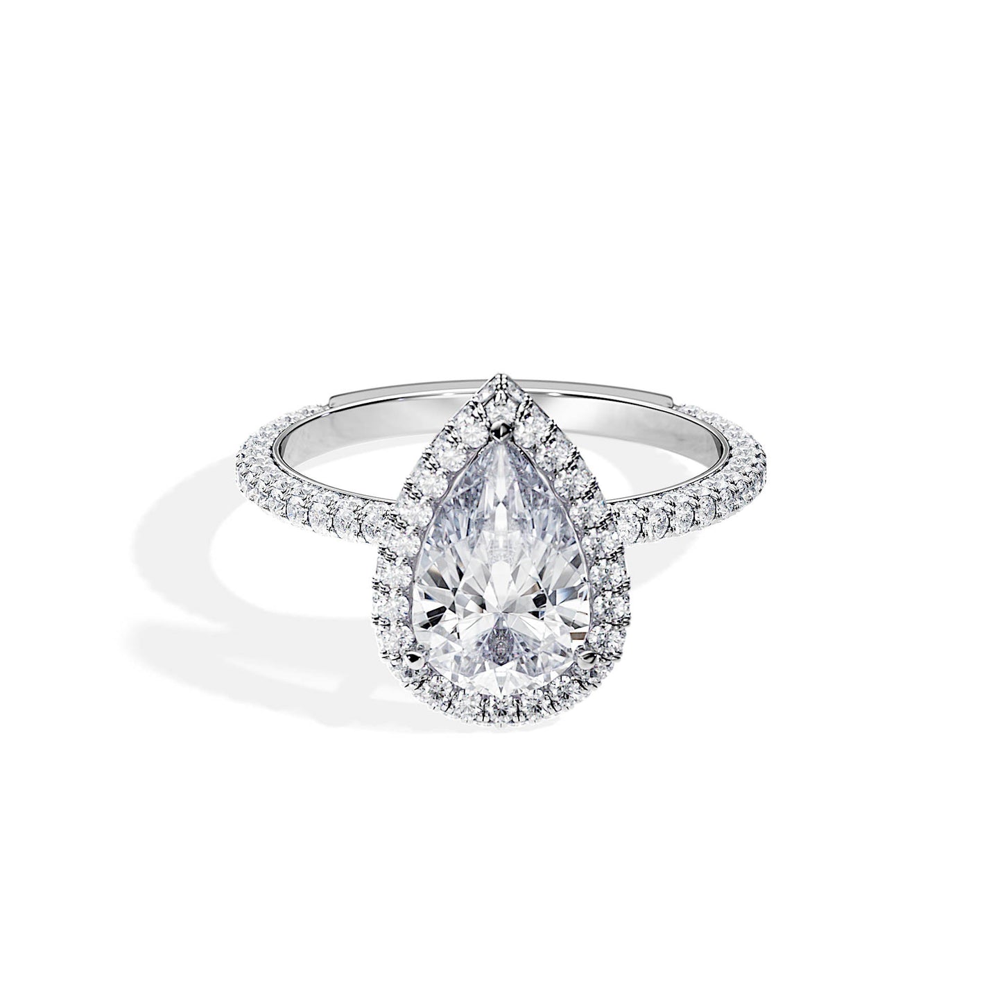1.50 CT Pear Cut Moissanite Halo & Double Pave Engagement Ring