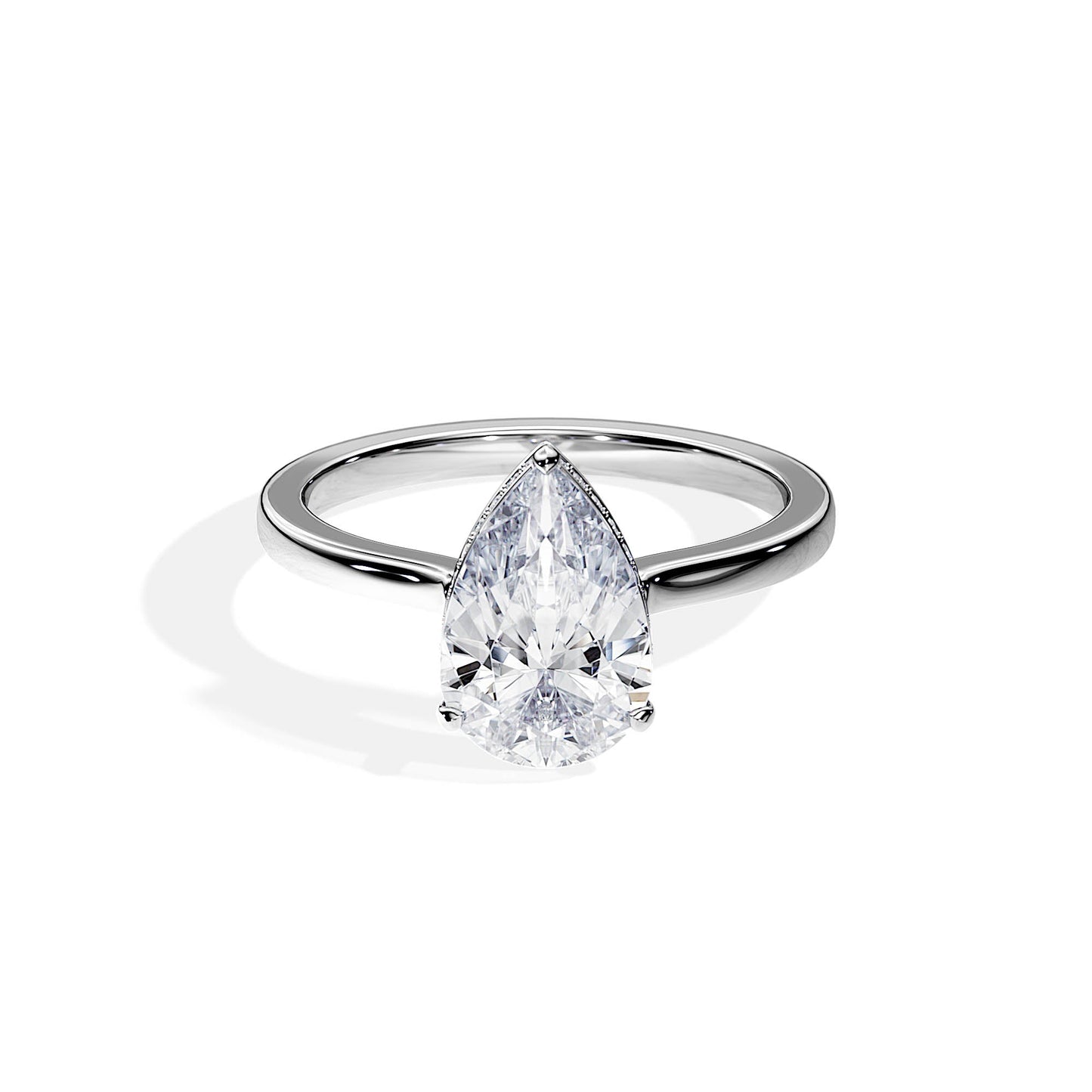 2.10 CT Pear Moissanite Hidden Halo Engagement Ring