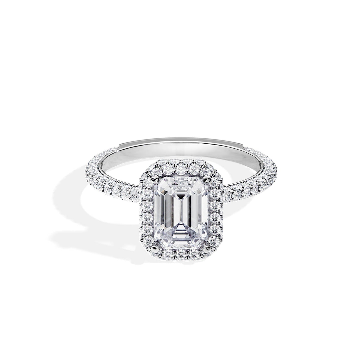 1.75 CT Emerald Cut Halo & Pave Moissanite Engagement Ring