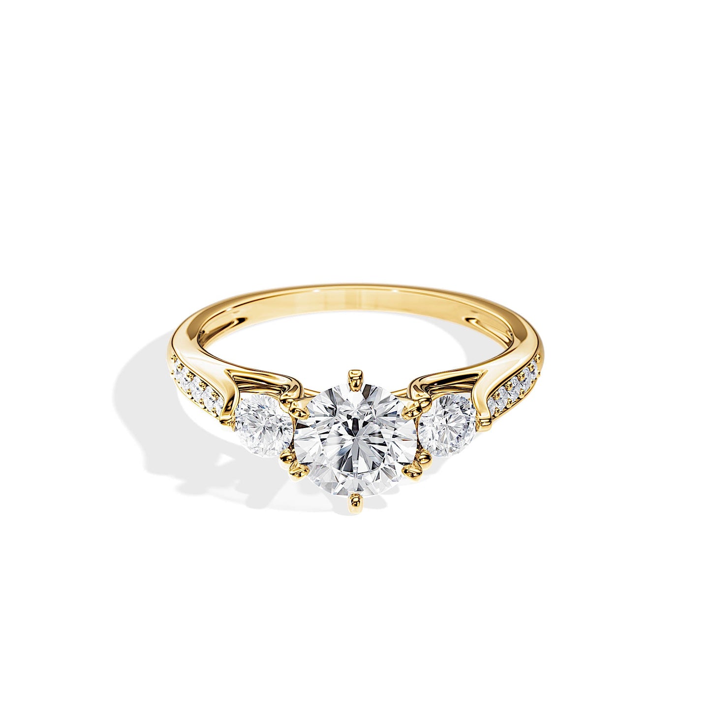1.0 CT Three Stone Round Cut Moissanite Pave Engagement Ring