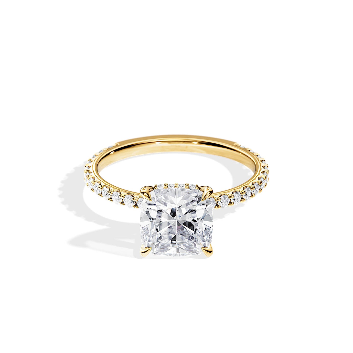 2.40 CT Cushion Cut Moissanite Hidden Halo & Pave Engagement Ring