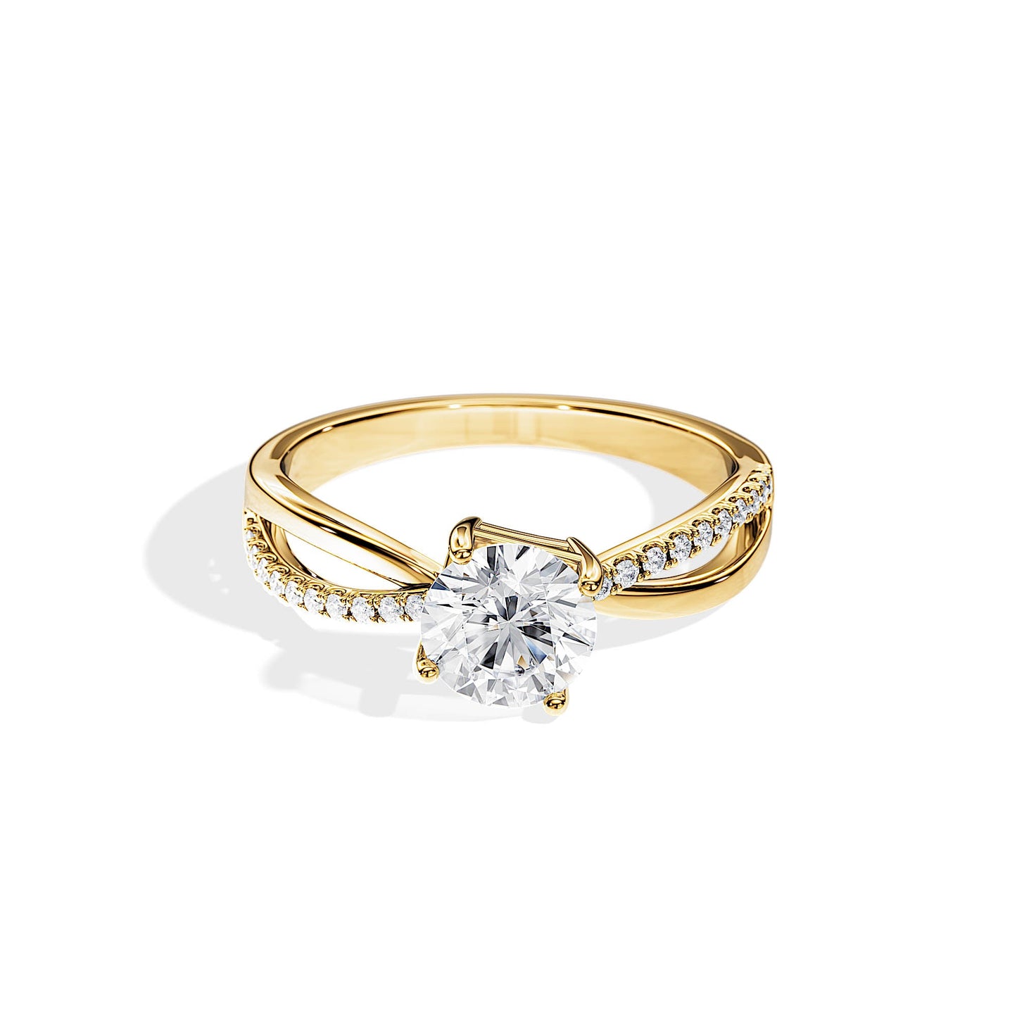 1.0 CT Round Cut Moissanite Split Shank Engagement Ring