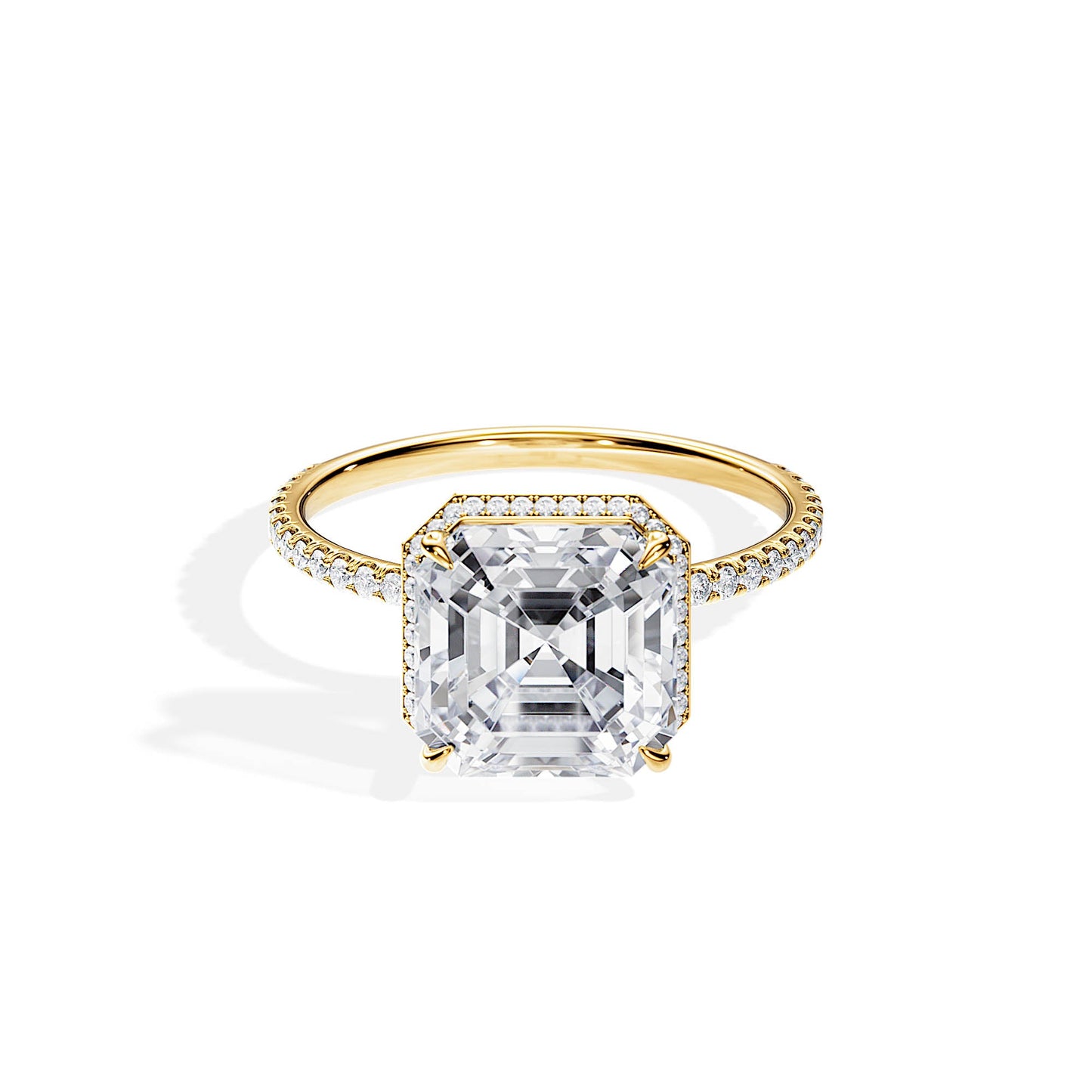 3.20 CT Asscher Cut Moissanite Hidden Halo & Pave Engagement Ring