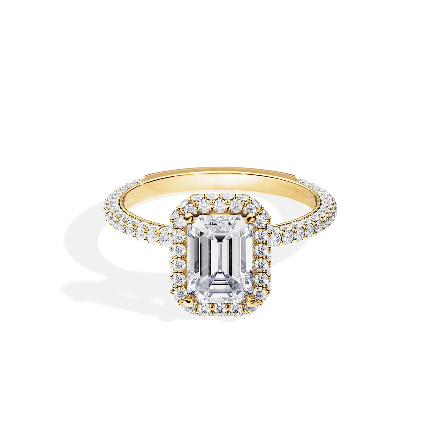 1.75 CT Emerald Cut Halo & Pave Moissanite Engagement Ring