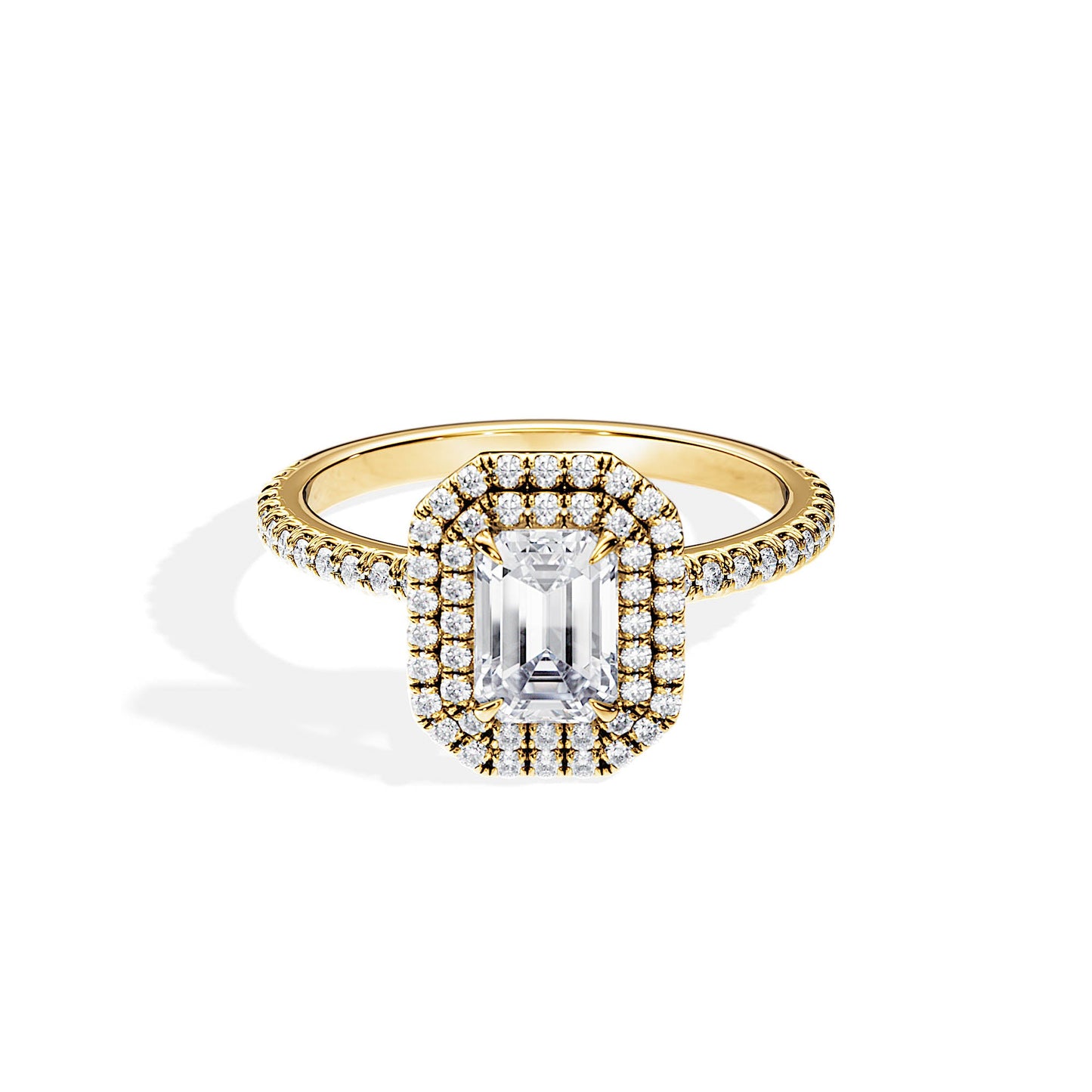 1.0 CT Emerald Cut Moissanite Pave & Double Halo Engagement Ring