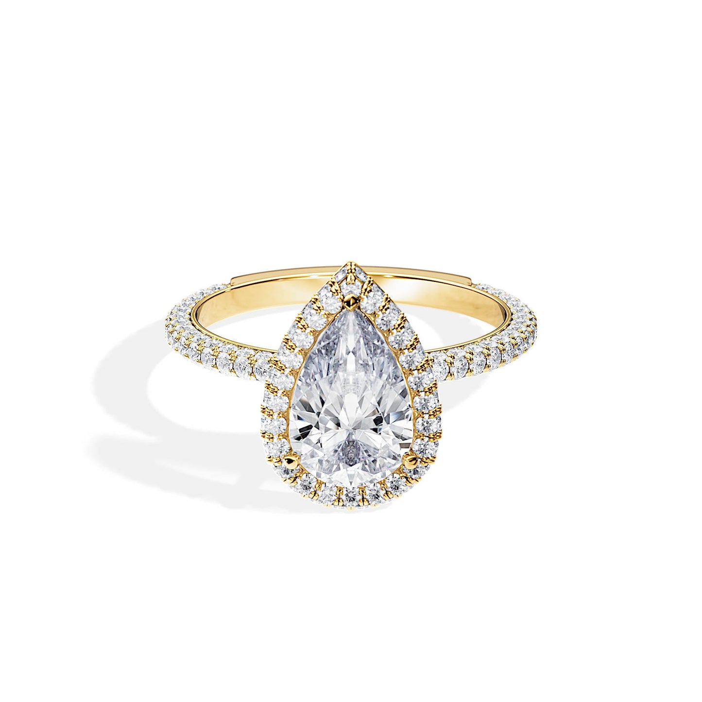 1.50 CT Pear Cut Moissanite Halo & Double Pave Engagement Ring