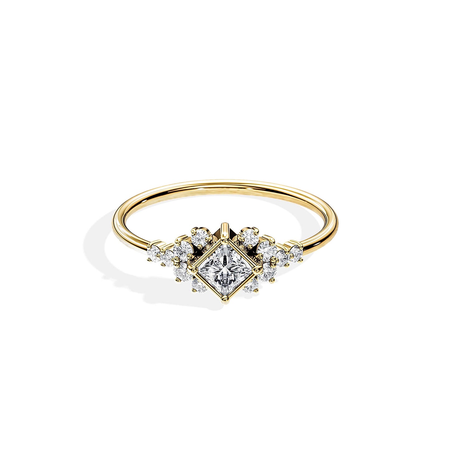 0.40 CT Princess Cut Moissanite Cluster Style Engagement Ring