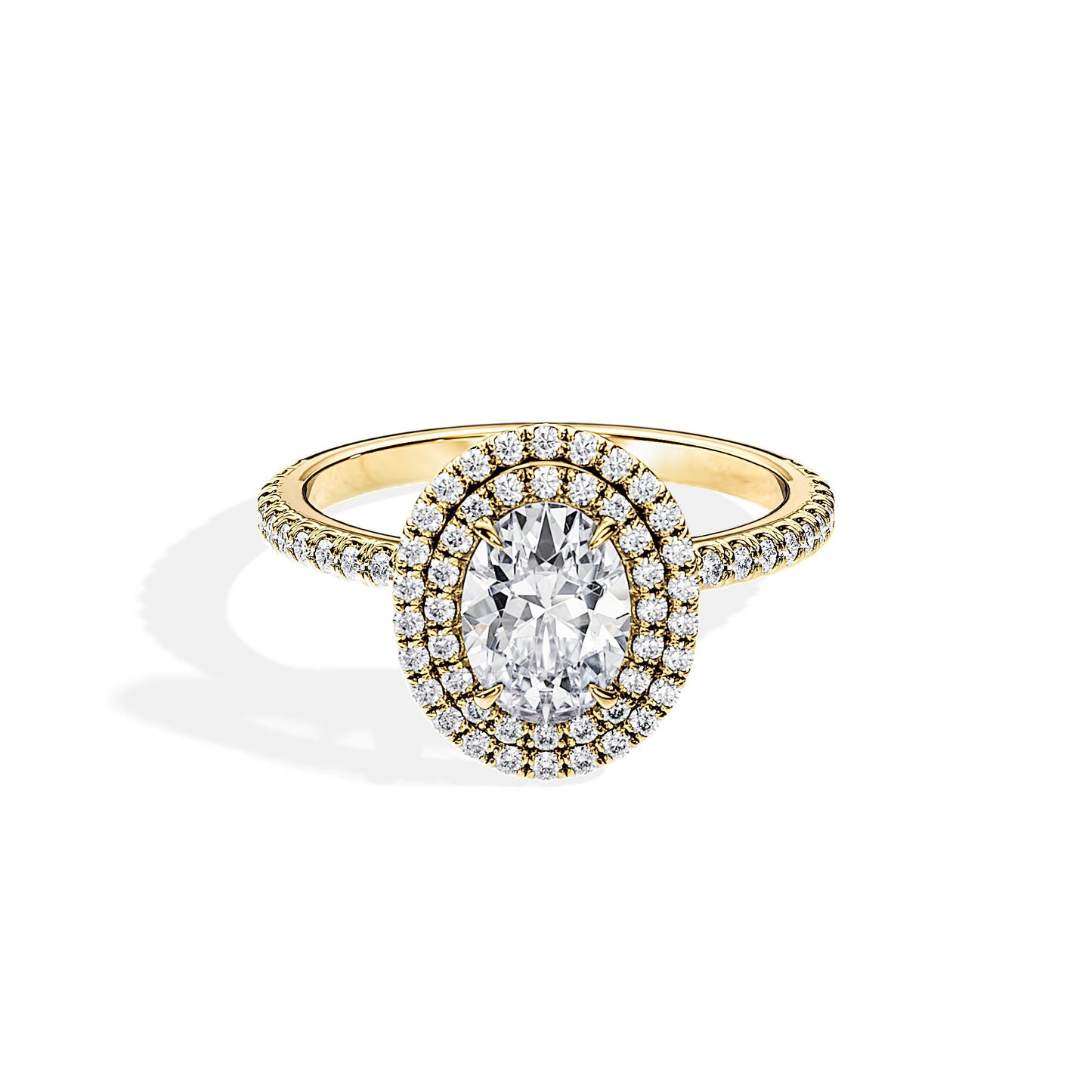 1.0 CT Oval Cut Moissanite Double Halo & Pave Engagement Ring