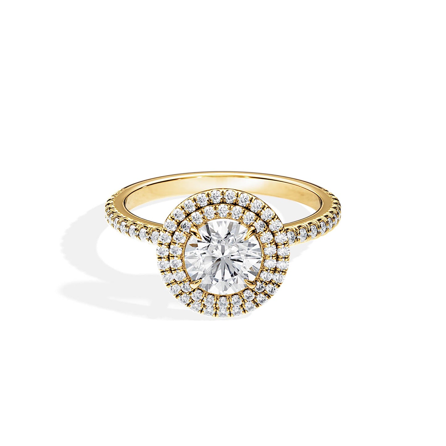 1.0 CT Round Cut Moissanite Double Halo & Pave Engagement Ring