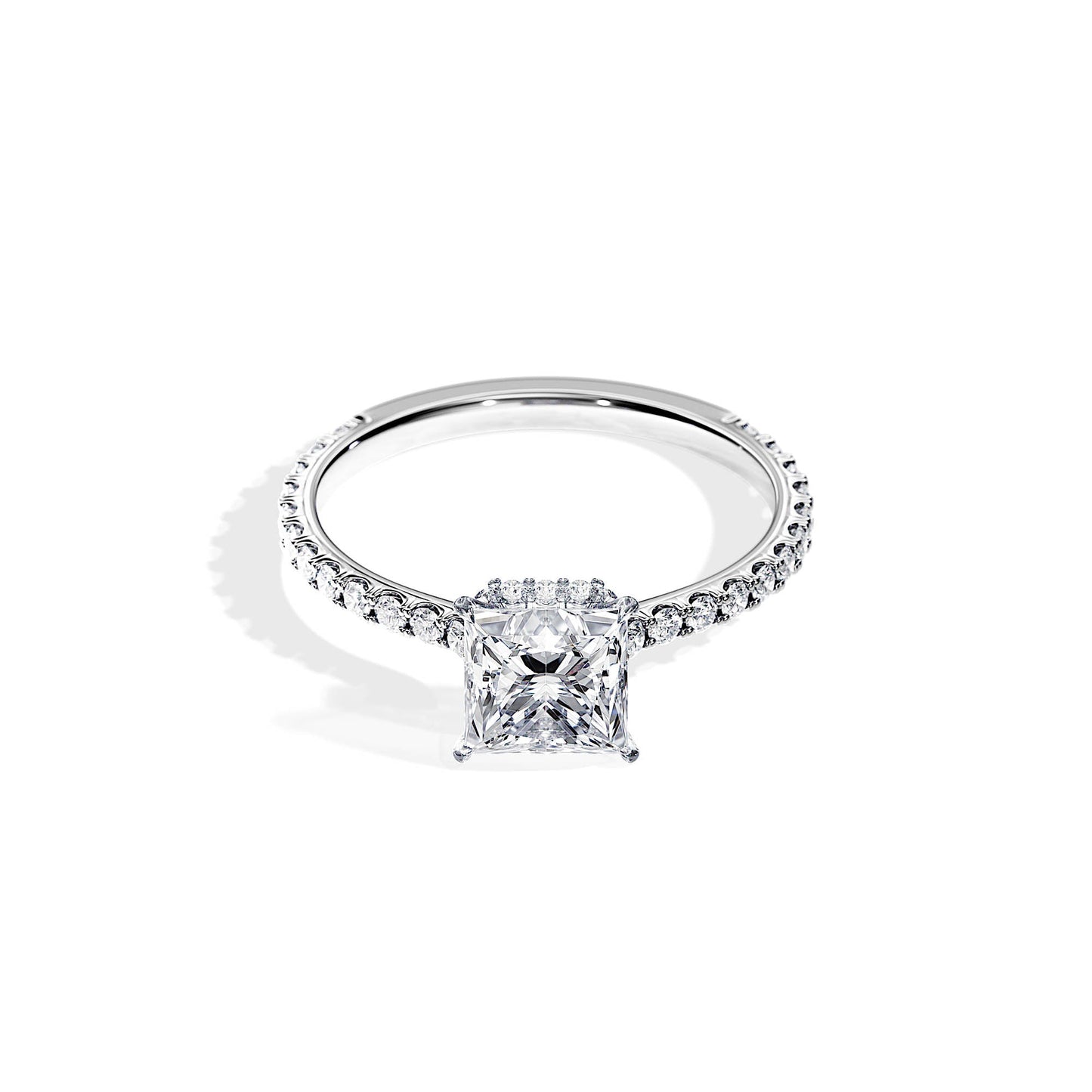 1.20 CT Princess Cut Moissanite Hidden Halo & Pave Engagement Ring