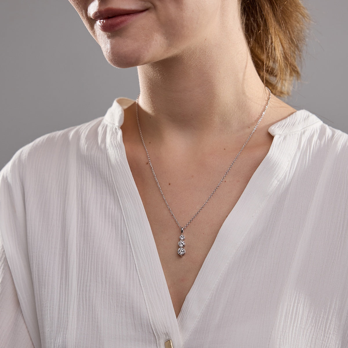 1.50 TCW Round Moissanite Diamond Three-Stone Drop Pendant Necklace - farrellouise