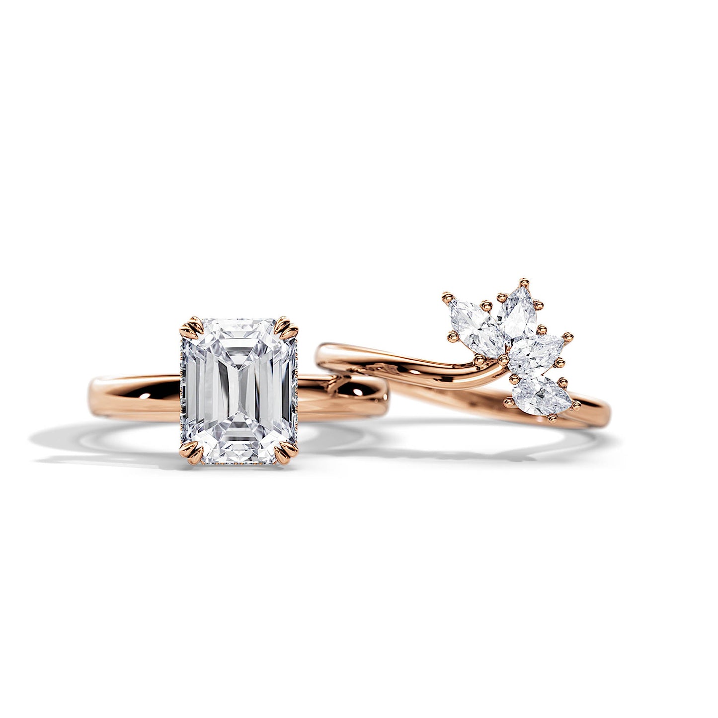2.5 CT Emerald Moissanite Hidden Halo Bridal Ring Set
