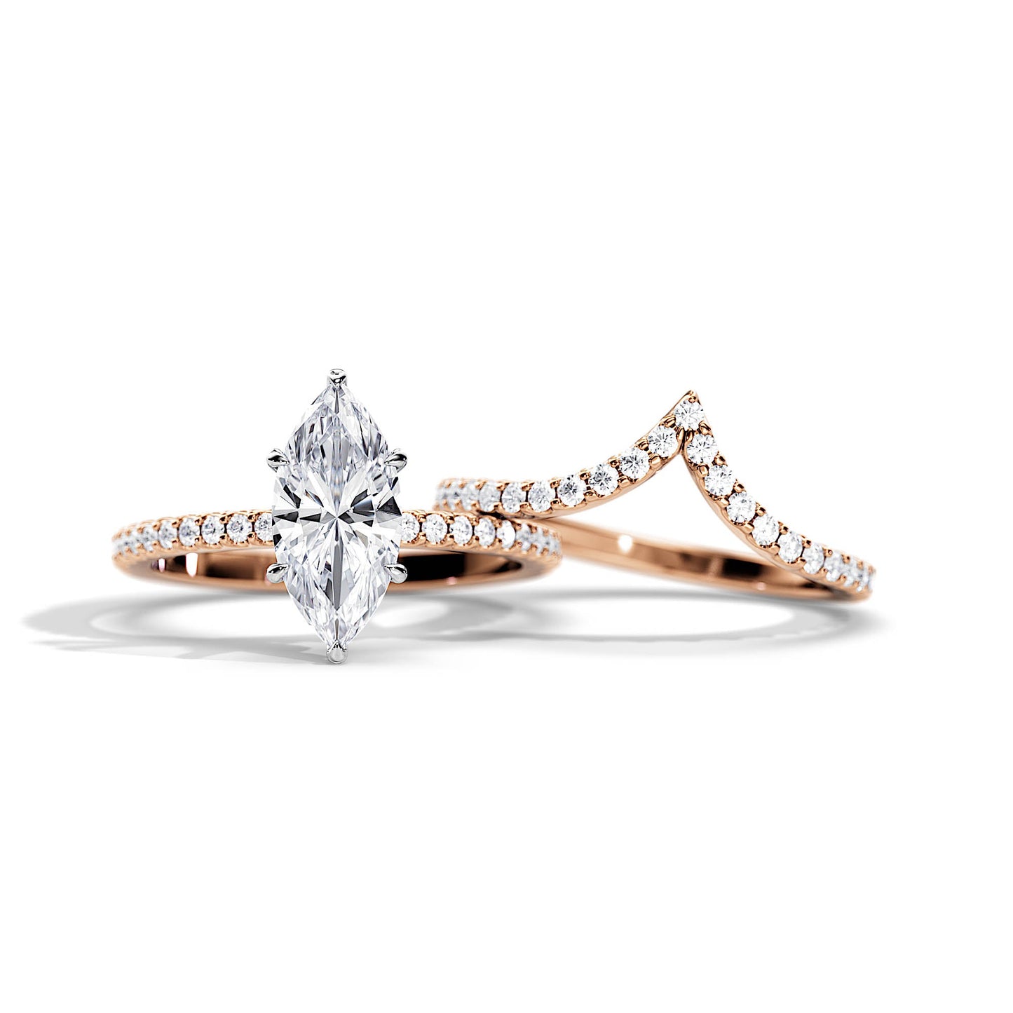 1.50 CT Marquise Moissanite Hidden Halo & Pave Bridal Ring Set