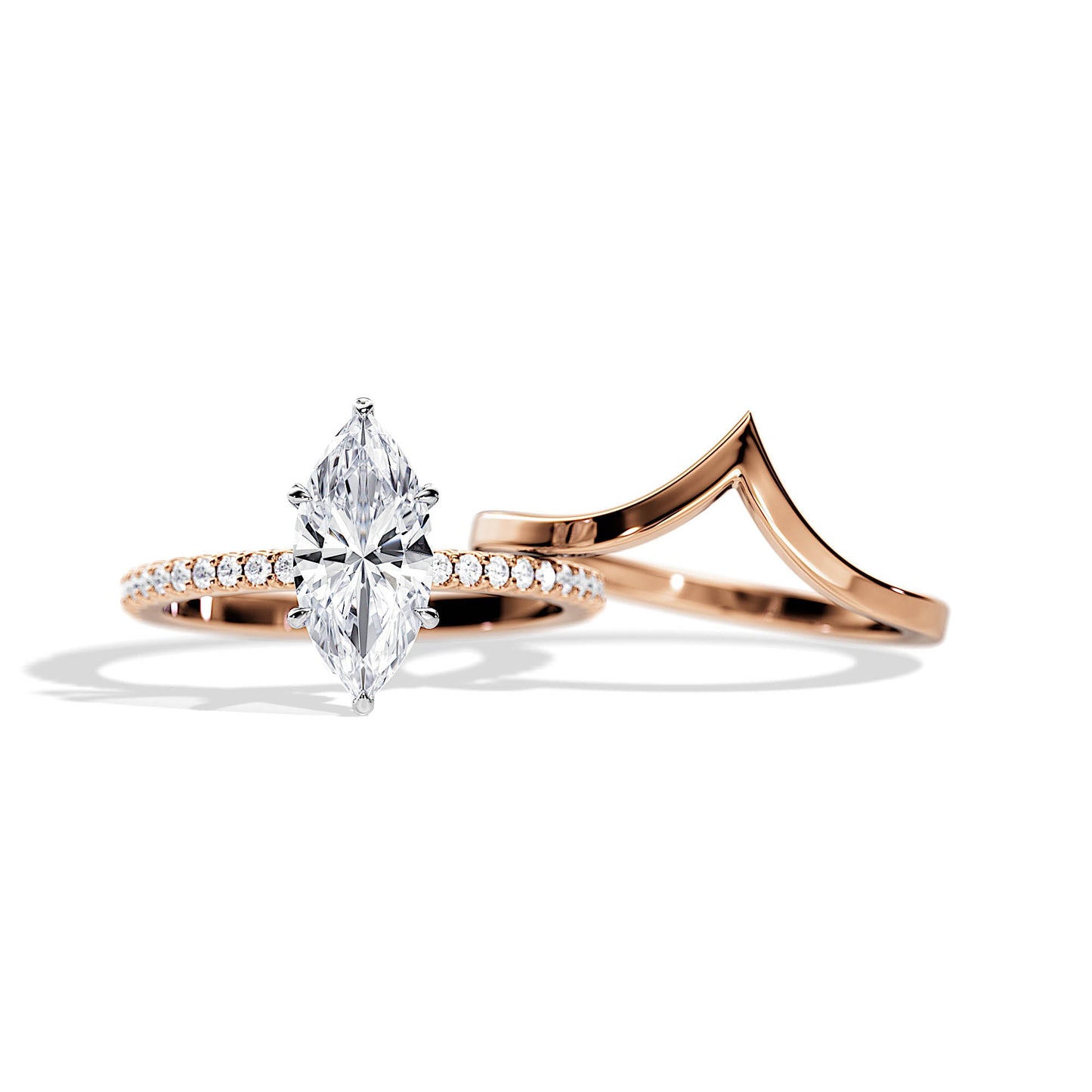 1.50 CT Marquise Moissanite Hidden Halo & Pave Setting Bridal Ring Set