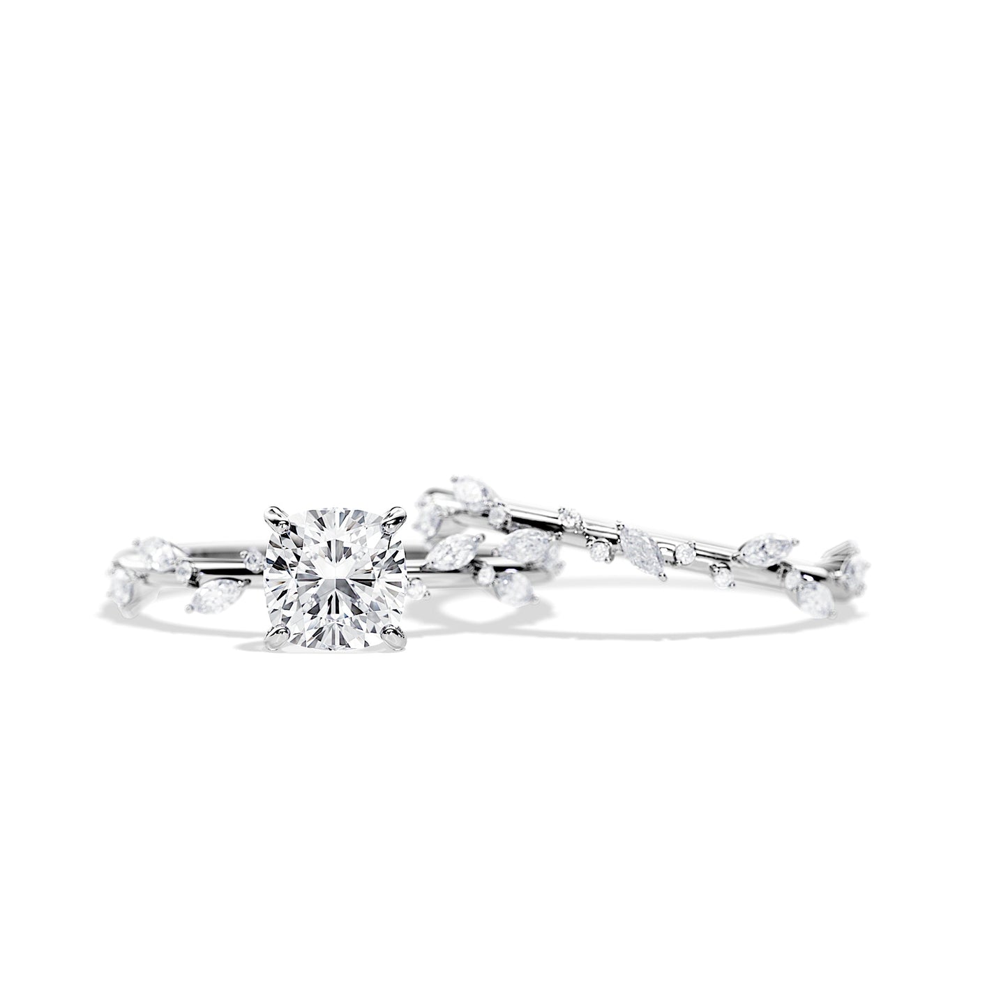 1.30 CT Cushion Moissanite twig Bridal Ring Set