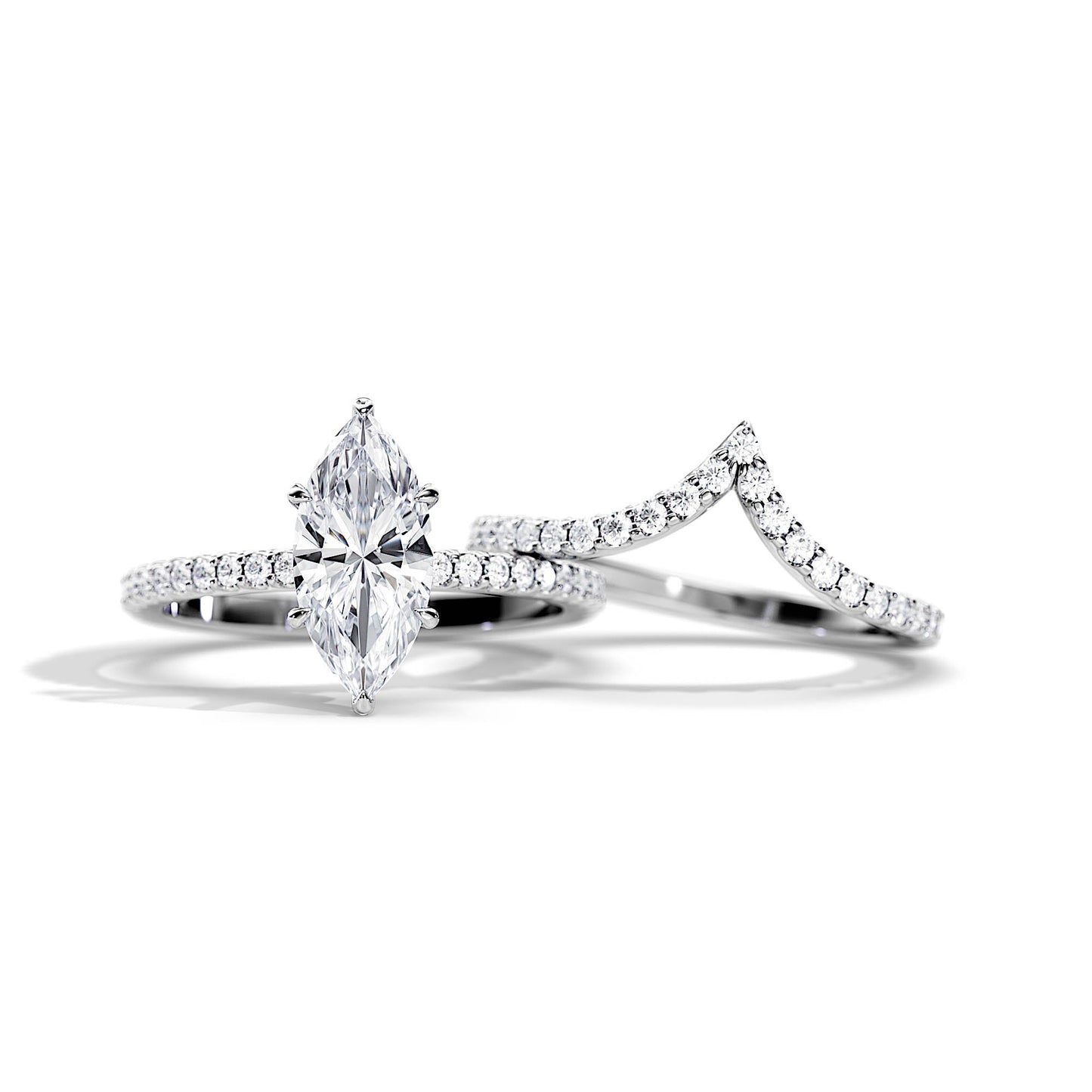 1.50 CT Marquise Moissanite Hidden Halo & Pave Bridal Ring Set