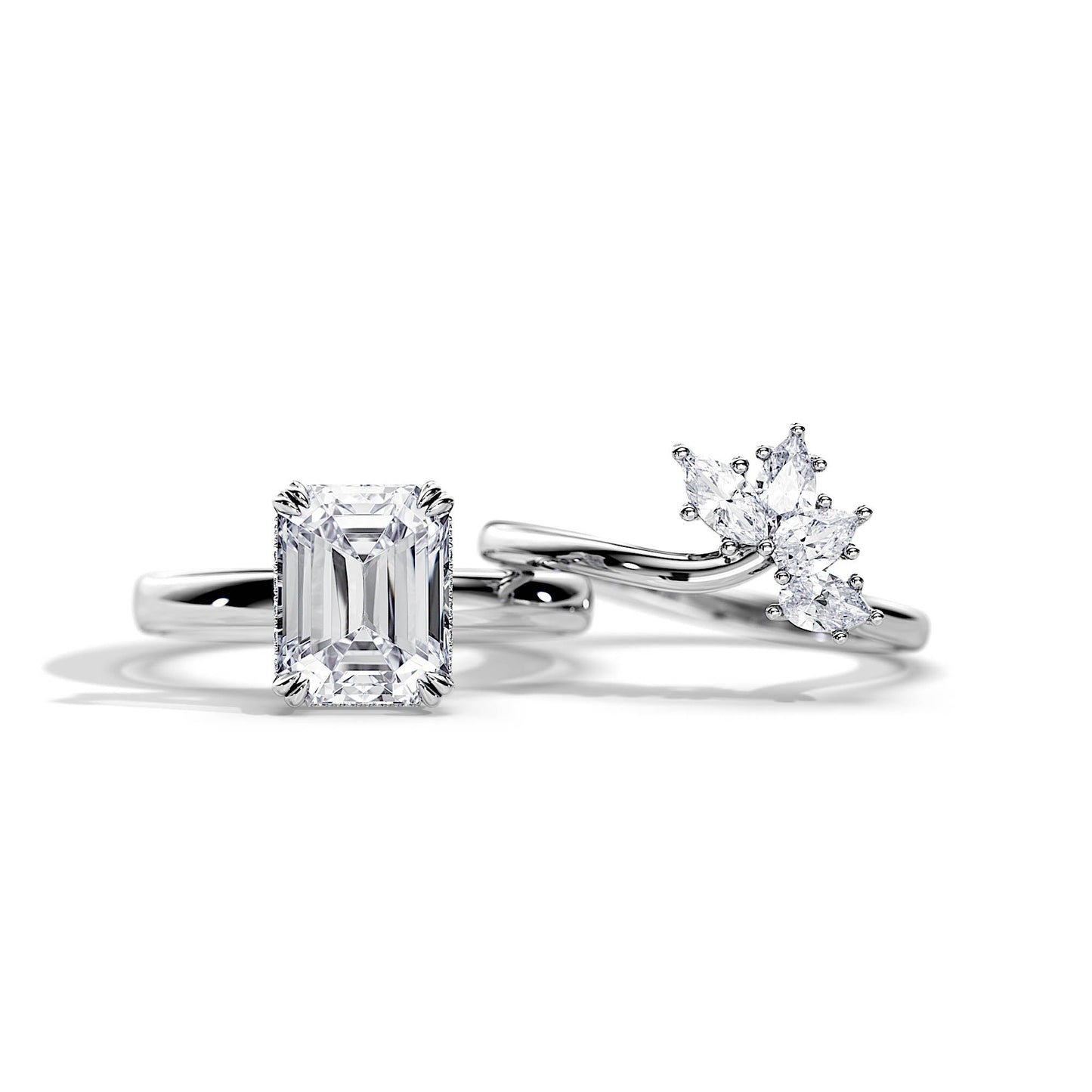 2.5 CT Emerald Moissanite Hidden Halo Bridal Ring Set